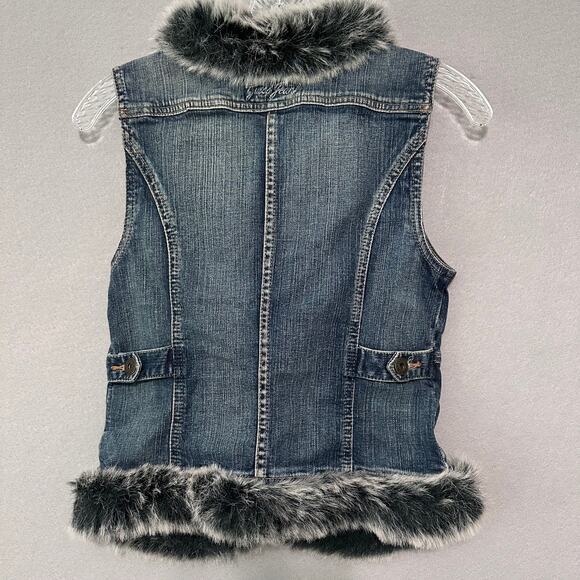 Vintage Y2K Guess Jeans Denim Vest With Faux Fur Trim Size Large - Picture 4 of 16